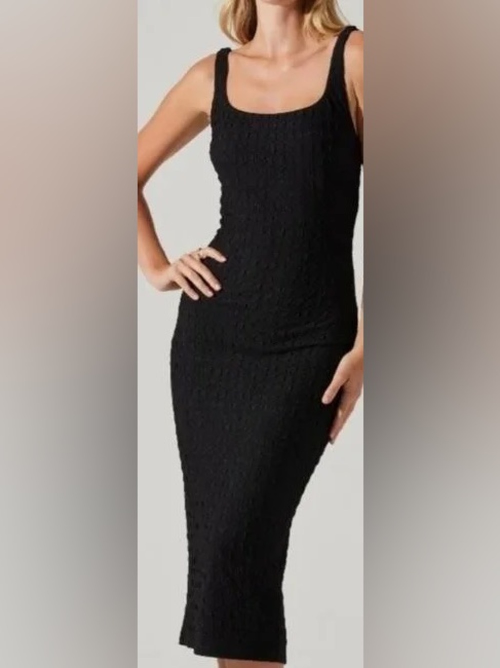 Astr Black Textured Midi Tank Dress - Slim Silhouette